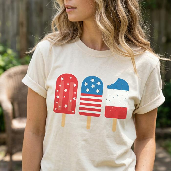 Patriotic Popsicle Graphic Tee, Fourth of July Shirt, Fun Summer Outfit, USA Popsicle Tee, Independence Day Shirt, Cute Gift for Her, Casual Women’s Top
