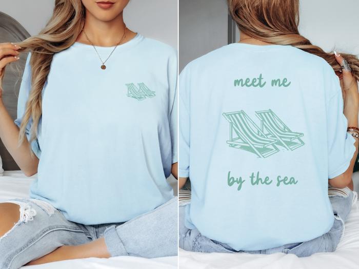 Meet Me By The Sea Comfort Colors Graphic Tee – Minimalist Lounge Chair Beach Shirt, Oversized Vintage Coastal T-Shirt