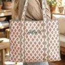 Personalized Medium Poppy Meadow Embroidered Cotton Quilted Bag, Floral Print Tote Bag for Women, Coastal Garden Travel Bag, Handmade Shoulder Purse, Large Floral Weekender