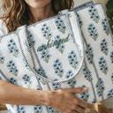 Personalized Large Coastal Garden  Embroidered Cotton Quilted Bag, Floral Print Tote Bag for Women, Coastal Garden Travel Bag, Handmade Shoulder Purse, Large Floral Weekender