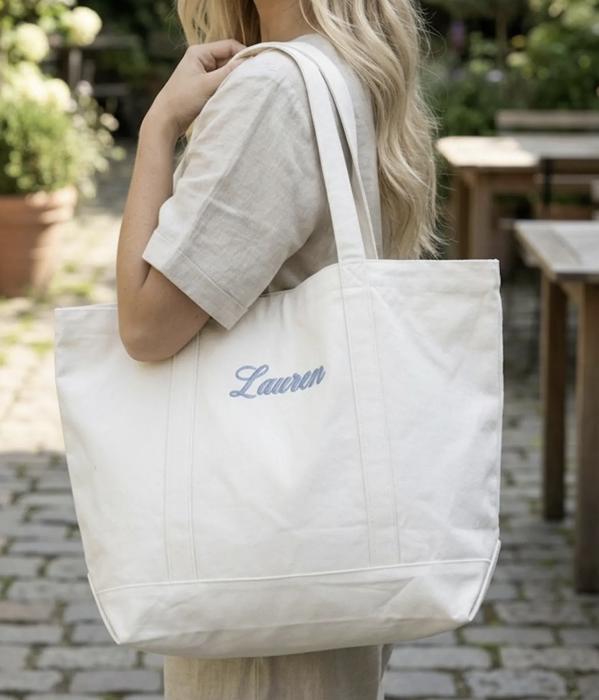 Classic Embroidered Monogram Tote Bag Personalized Canvas Tote, Bridesmaid Gift, Custom Sailboat Tote Teacher Bag, Bachelorette Party Beach Bag