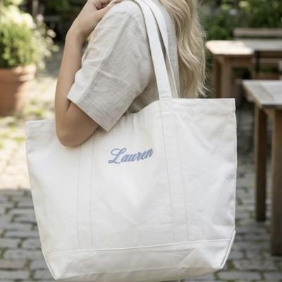 Classic Embroidered Monogram Tote Bag Personalized Canvas Tote, Bridesmaid Gift, Custom Sailboat Tote Teacher Bag, Bachelorette Party Beach Bag