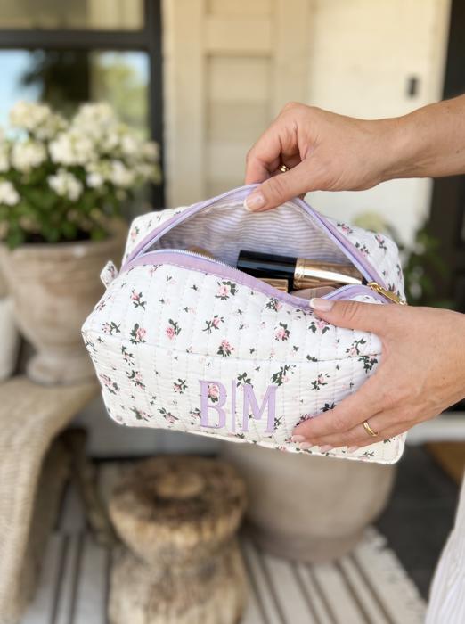 Embroidered Makeup Bag, Quilted Cosmetic Bag Pouch, Personalized Gift, Custom Make Up Bag, Baby Toiletry Bag Diaper Bag