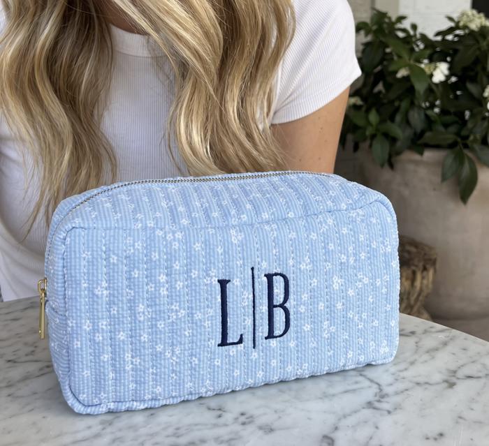 Embroidered Makeup Bag, Quilted Cosmetic Bag Pouch, Personalized Gift, Custom Make Up Bag, Baby Toiletry Bag Diaper Bag