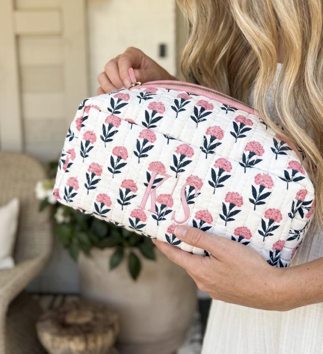 Embroidered Makeup Bag, Quilted Cosmetic Bag Pouch, Personalized Gift, Custom Make Up Bag, Baby Toiletry Bag Diaper Bag