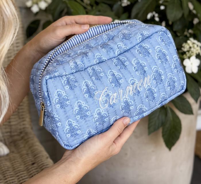 Embroidered Makeup Bag, Quilted Cosmetic Bag Pouch, Personalized Gift, Custom Make Up Bag, Baby Toiletry Bag Diaper Bag