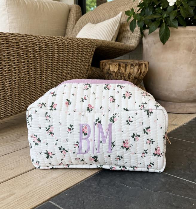 Embroidered Makeup Bag, Quilted Cosmetic Bag Pouch, Personalized Gift, Custom Make Up Bag, Baby Toiletry Bag Diaper Bag