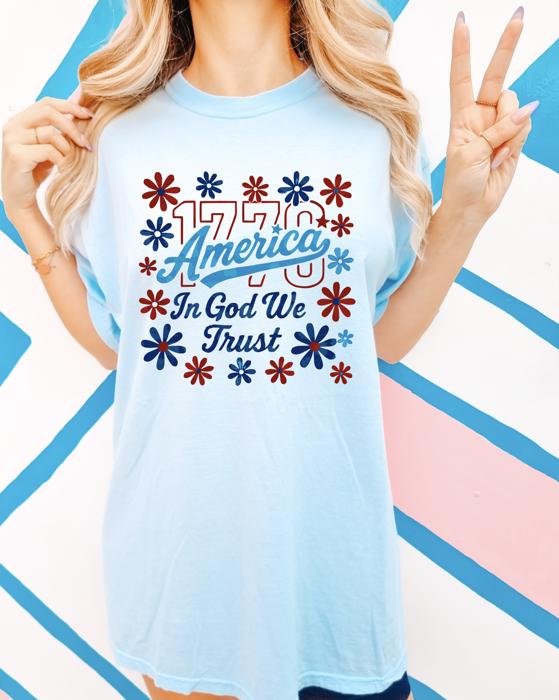 Patriotic Comfort Colors Tee for Women, Cute Red White and Blue USA Shirt for Women, 4th of July Casual Graphic Tee For Her