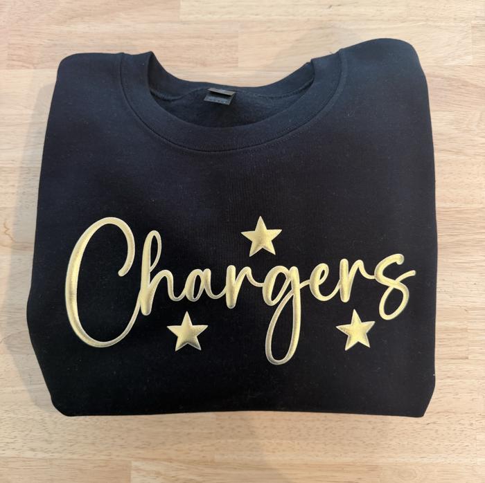 Custom Puff Print Team Name Sweatshirt, Gold Star Embossed Mascot Sweatshirt, Custom School Mascot Sweatshirt, Gift Idea Metallic Puff Print