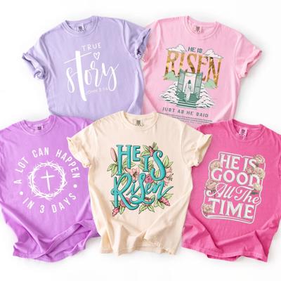 Easter Christian T-Shirt Collection, He Is Risen Comfort Colors Tee, Faith Based Shirts for Women, Spring Colors Religious Tee