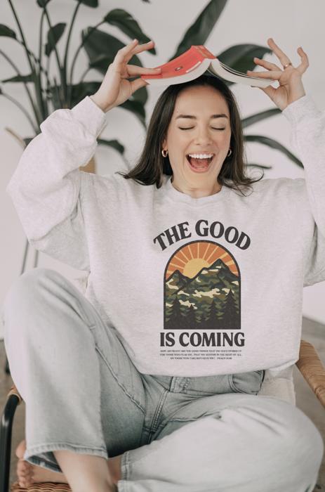 The Good Is Coming Mountain Christian Sweatshirt, Psalm 31:19 Inspirational Sweatshirt, Vintage Mountain Crewneck, Gildan Oversized Sweatshirt