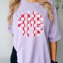  Custom Monogram Comfort Colors T-Shirt, Personalized Initial Tee, Heart or Bow Pattern, Gift for Her, Spring Pastel Colors