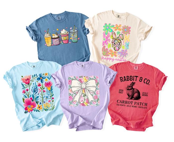 Easter Graphic Tee, Choose Your Design, Bunny Floral Bow Coffee Shirt, Spring Tshirt Women, Easter Sunday Outfit