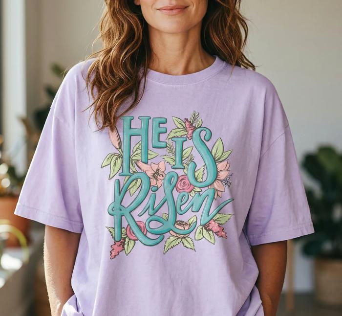 He Is Risen Floral Christian Graphic Tee, Easter Faith Shirt, Comfort Colors Tee for Women, Religious Gift