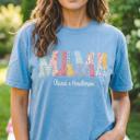  Mama Nana Mimi Gigi Memaw Faux Patchwork Graphic Tee, Patchwork Printed Design Shirt, Personalized Name Grandma Shirt, Custom Mom Tee