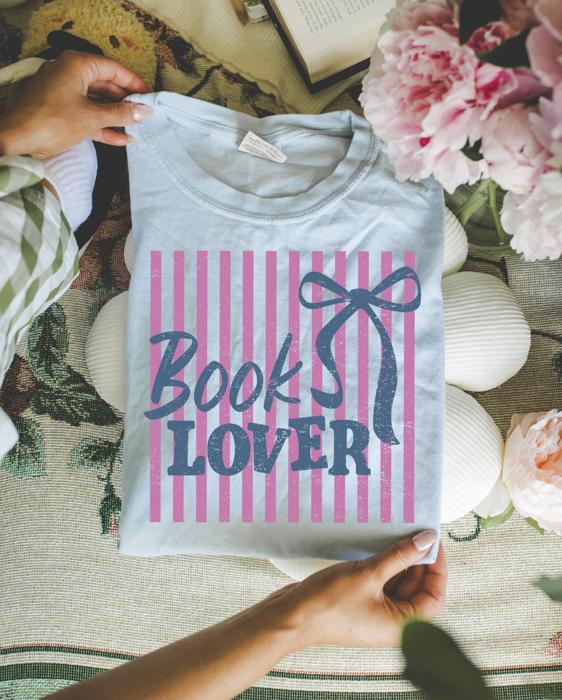 Book Lover Striped Graphic Tee, Coquette Bookish Shirt, Reader Aesthetic Tee, Librarian Gift for Her, Bookworm Outfit