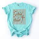  God is Good Striped Graphic Tee, Coquette Christian Shirt, Faith Based Tee, Church Outfit, Religious Gift for Women, Inspirational Tee, Christian Gift Idea