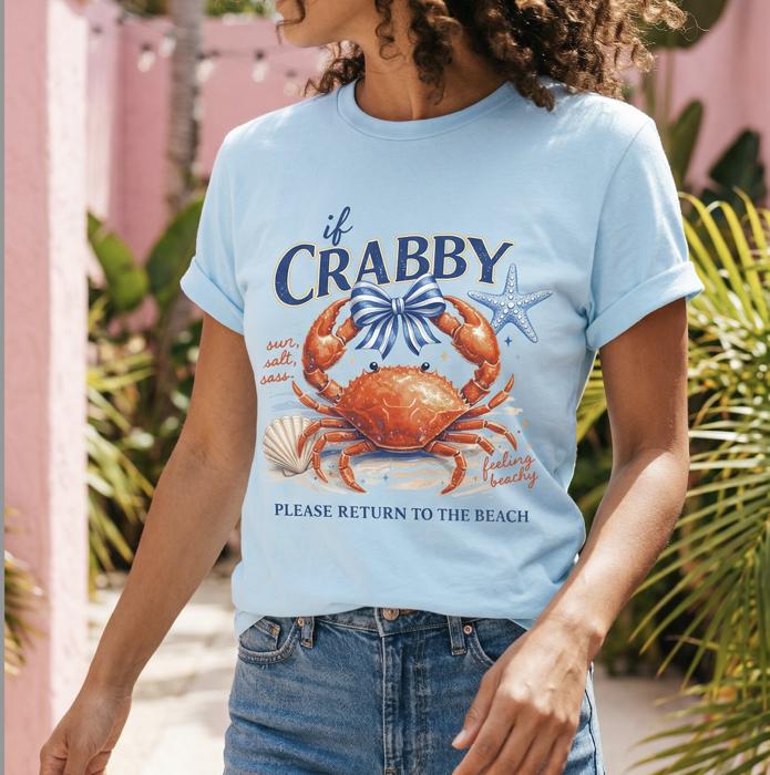 Summer Beach Southern Tee, Funny Beach Graphic Tee, Coquette Crabby Shirt, Beach Gift for Her, Sassy Ocean Outfit, Girls Trip Tee