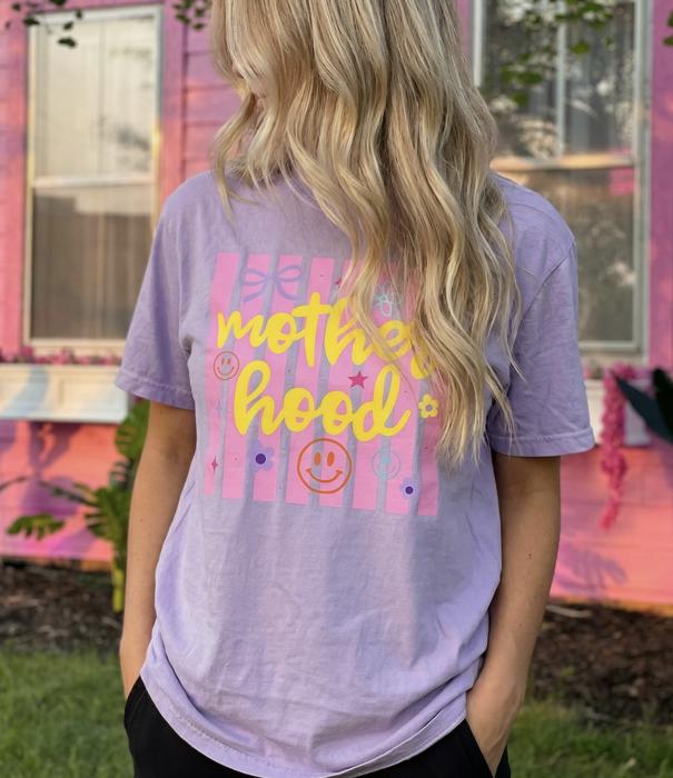 Motherhood Retro Striped Graphic Tee, Cute Mama Shirt, Mother's Day Gift for Her, Mom Outfit, New Mom Gift,  Best Mama Tee, Mom Life Shirt