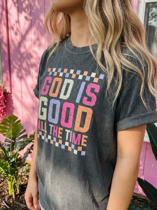 God Is Good All the Time Checkered Graphic Tee, Christian Shirt for Women, Faith Based Tee, Religious Gift for Her, Retro Christian Shirt, Comfort Colors Style Tee, Bible Verse Shirt