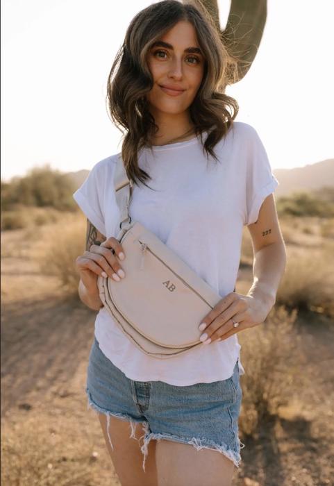 Personalized Classic Style Embroidered Nylon Belt Bag Custom Initials Crossbody Purse Waterproof Lightweight Sling Bag Gift for Women Travel Everyday Bag
