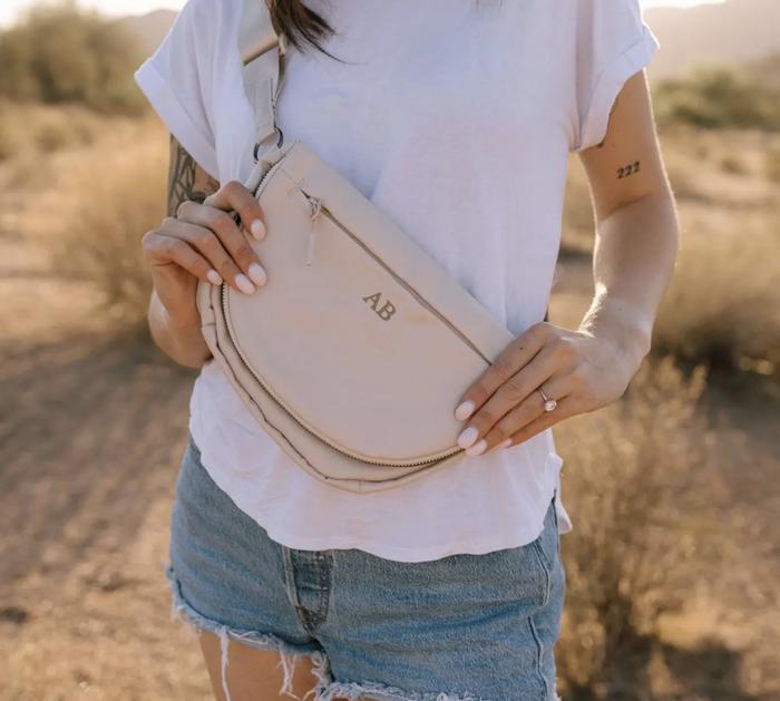 Personalized Classic Style Embroidered Nylon Belt Bag Custom Initials Crossbody Purse Waterproof Lightweight Sling Bag Gift for Women Travel Everyday Bag