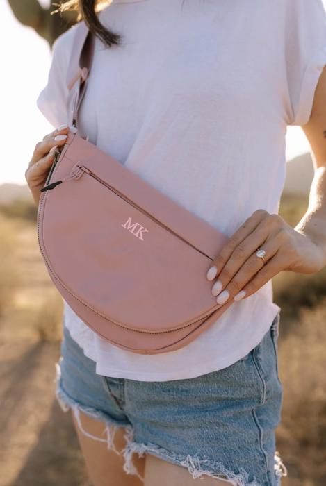 Personalized Classic Style Embroidered Nylon Belt Bag Custom Initials Crossbody Purse Waterproof Lightweight Sling Bag Gift for Women Travel Everyday Bag