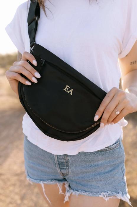 Personalized Classic Style Embroidered Nylon Belt Bag Custom Initials Crossbody Purse Waterproof Lightweight Sling Bag Gift for Women Travel Everyday Bag