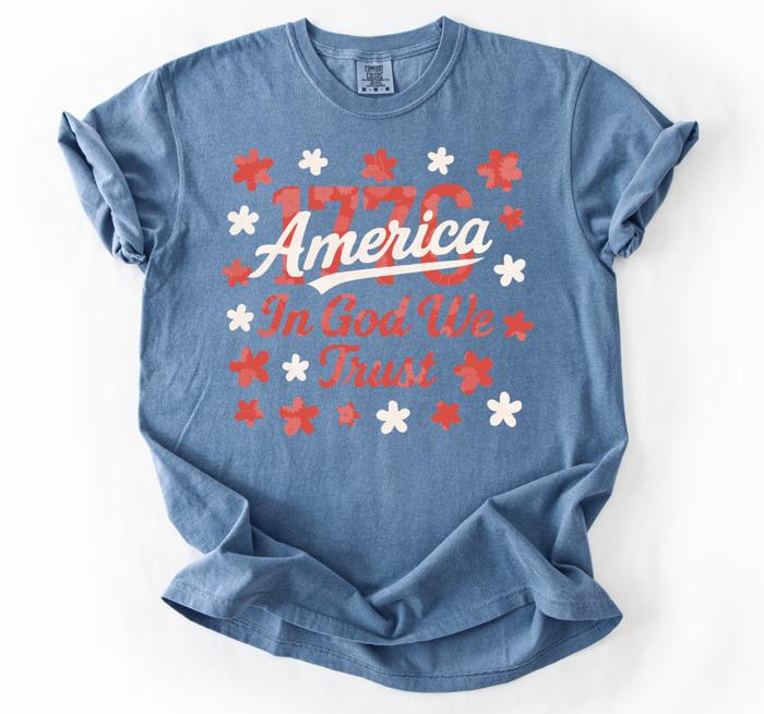 1776 in God we trust Graphic Tee, Fourth of July Outfit, Christian American Shirt, USA Pride Gift, Independence Day Tee, Casual Patriotic Wear, Religious gift for her