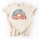 Merica Rainbow Graphic Tee, Fourth of July Shirt, Patriotic Rainbow Tee, USA Pride Outfit, Independence Day Shirt, Gift for Her, Summer Patriotic Shirt