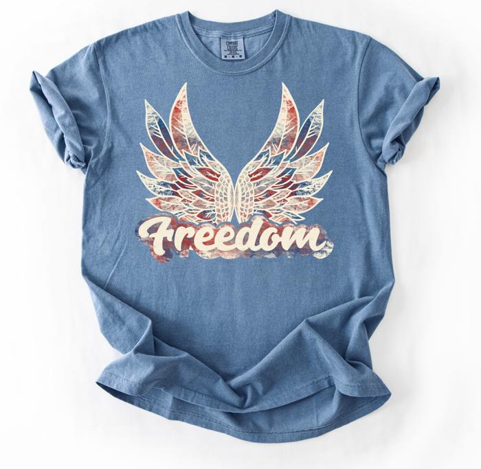 Freedom Wings Graphic Tee, Patriotic Women's Shirt, Fourth of July Outfit, USA Pride Tee, Independence Day Gift for Her, Casual Women’s Top