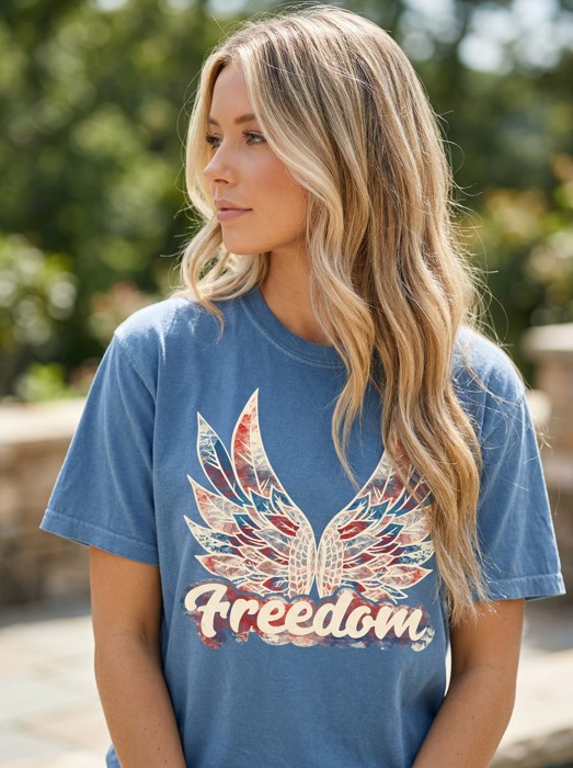 Freedom Wings Graphic Tee, Patriotic Women's Shirt, Fourth of July Outfit, USA Pride Tee, Independence Day Gift for Her, Casual Women’s Top