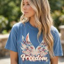  Freedom Wings Graphic Tee, Patriotic Women's Shirt, Fourth of July Outfit, USA Pride Tee, Independence Day Gift for Her, Casual Women’s Top
