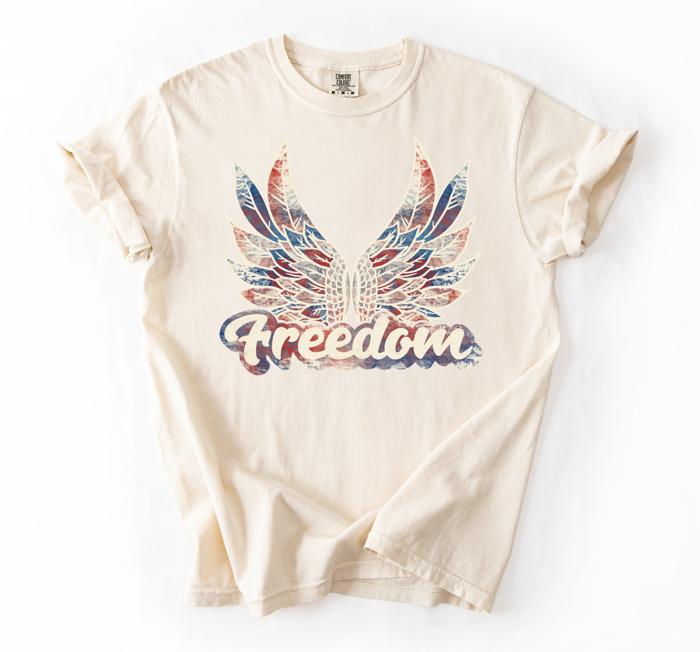 Freedom Wings Graphic Tee, Patriotic Women's Shirt, Fourth of July Outfit, USA Pride Tee, Independence Day Gift for Her, Casual Women’s Top
