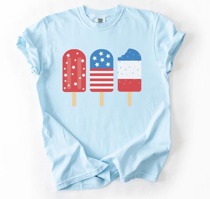 Patriotic Popsicle Graphic Tee, Fourth of July Shirt, Fun Summer Outfit, USA Popsicle Tee, Independence Day Shirt, Cute Gift for Her, Casual Women’s Top