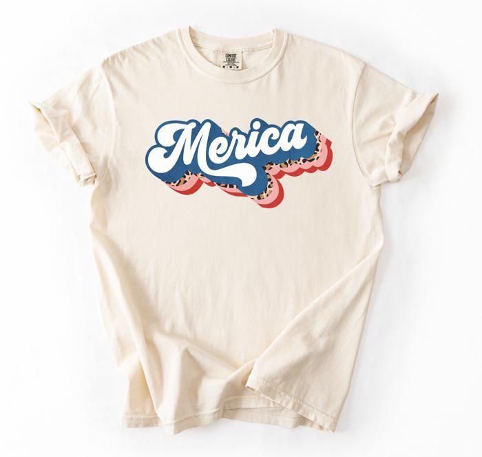 Merica Patriotic Leopard Print Graphic Tee, Fourth of July Shirt, American Outfit for Her, Independence Day Tee, Summer USA Shirt, Casual Women’s Top