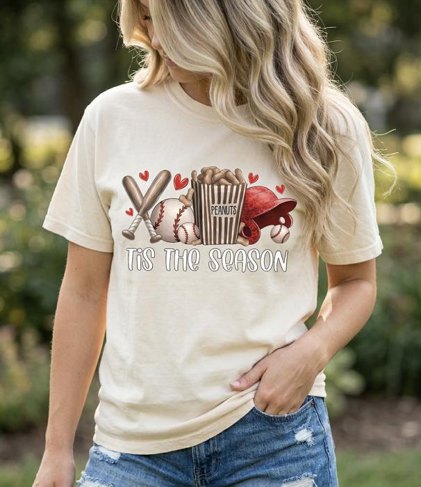 Baseball Season Graphic Tees, Baseball Mom Shirt, Tis the Season Comfort Colors T-Shirt, Soft Casual Women’s Top, Game Day Baseball Outfit, Gift for Her