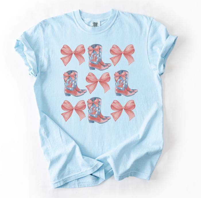 Cowboy Boots and Bows Graphic Tee, Cute Country Girl Tee, Gift for Her, Southern Girl Shirt, Coquette Women's Top, Cowgirl Rodeo Outfit, Western Tee