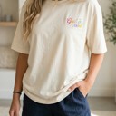  Embroidered God Is Good Pastel Graphic Tee, Minimal Rainbow Christian T-Shirt, Small Front Print Faith Shirt for Women, Comfort Colors Shirt