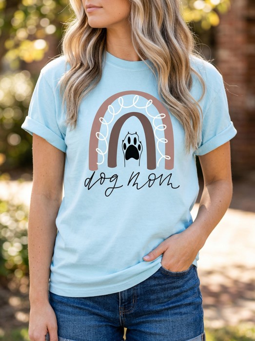 Dog Mom Rainbow Paw Comfort Colors Tee, Cute Dog Lover Graphic Shirt, Pet Mom T-Shirt, Vintage Wash Comfort Colors Top, Dog Mama Gift for Women