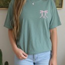  Embroidered Ribbon Bow, Coquette Bow Tee, Comfort Colors T-Shirts for Women, Trendy Bow Shirt Graphic Tee Cotton