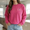  Embroidered God Is Good Sweatshirt – Minimalist Christian Crewneck with Bow Detail, Faith-Based Gift for Women