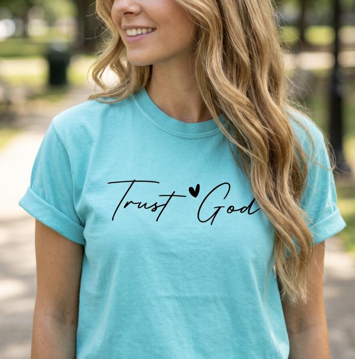 Trust God Graphic Tee, Christian Shirt for Women, Faith Based Tee, Simple Religious Shirt, Inspirational Gift for Her, Comfort Colors Style Tee, Minimalist Christian Top, Bible Verse Shirt Women