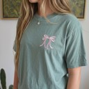  Embroidered Ribbon Bow, Coquette Bow Tee, Comfort Colors T-Shirts for Women, Trendy Bow Shirt Graphic Tee Cotton