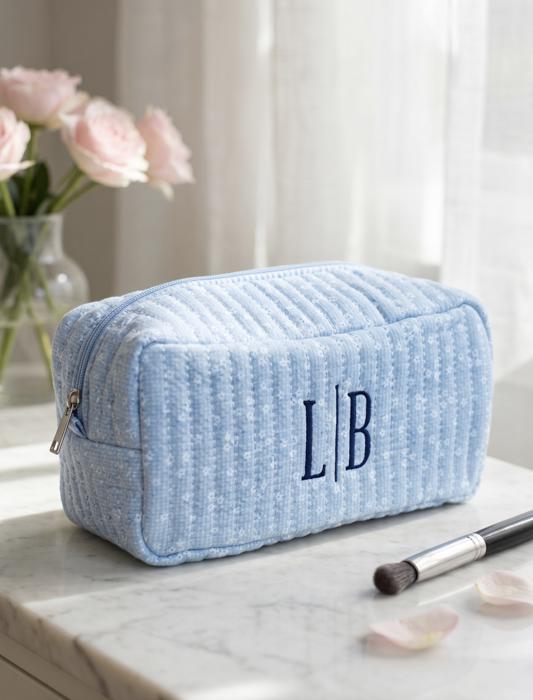 Embroidered Makeup Bag, Quilted Cosmetic Bag Pouch, Personalized Gift, Custom Make Up Bag, Baby Toiletry Bag Diaper Bag