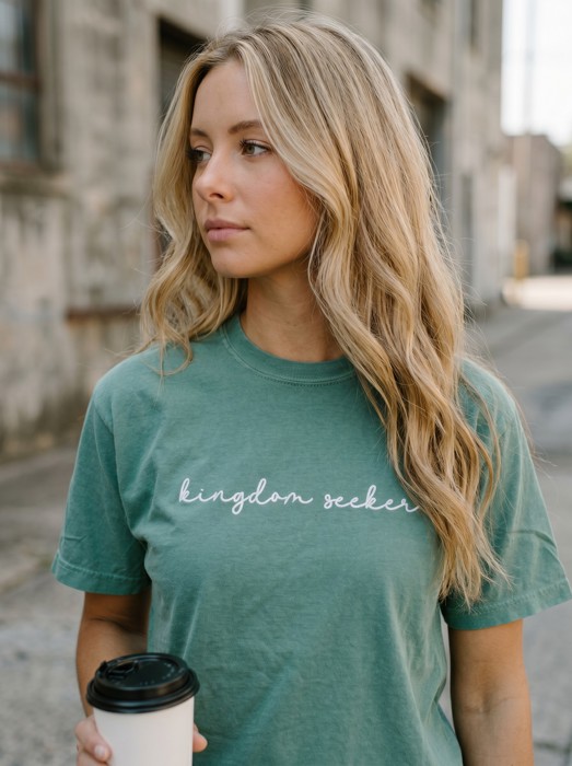 Kingdom Seeker Embroidered Christian T-Shirt for Women, Faith Based Comfort Colors Tee, Minimal Christian Apparel