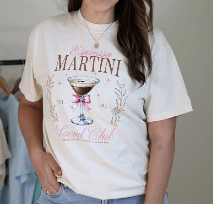 Espresso Martini Social Club Comfort Colors Tee, Trendy Coffee Shirt for Women, Fun Brunch Outfit, Cute Going Out Top, Gift for Coffee Lover, Girls Trip Shirt