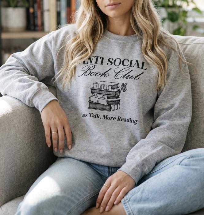 Anti-Social Book Club Sweatshirt for Women – Cozy Reading Crewneck for Introverts, Book Lovers, and Homebodies