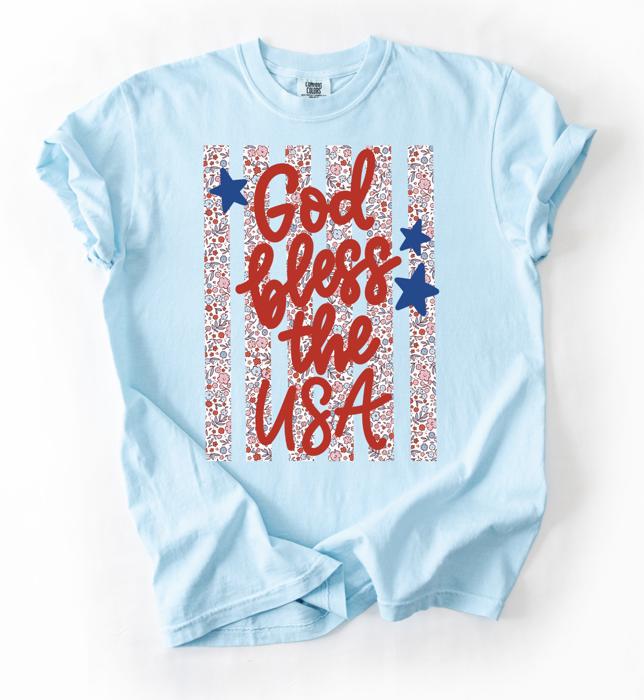 God Bless the USA Graphic Tee, 4th of July Shirt for Women, Patriotic Floral Tee, American Flag Shirt, Fourth of July Outfit, USA Comfort Colors Shirt, Patriotic Gift for Her, Memorial Day Tee