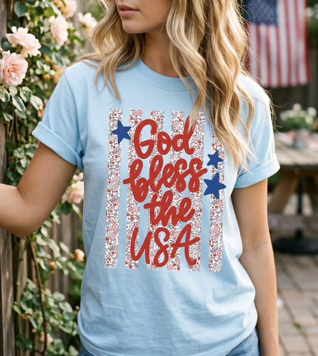 God Bless the USA Graphic Tee, 4th of July Shirt for Women, Patriotic Floral Tee, American Flag Shirt, Fourth of July Outfit, USA Comfort Colors Shirt, Patriotic Gift for Her, Memorial Day Tee